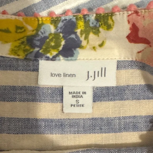 J. Jill Blue and White Striped Blouse with Floral Embroidery - Picture 3 of 4